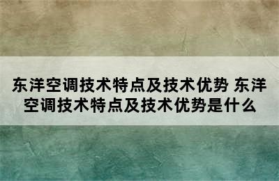 东洋空调技术特点及技术优势 东洋空调技术特点及技术优势是什么